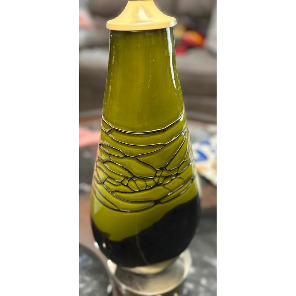 Dale Tiffany Favrile Hand Blown Art Glass Table Lamp Olive Green Amber Brown 24
